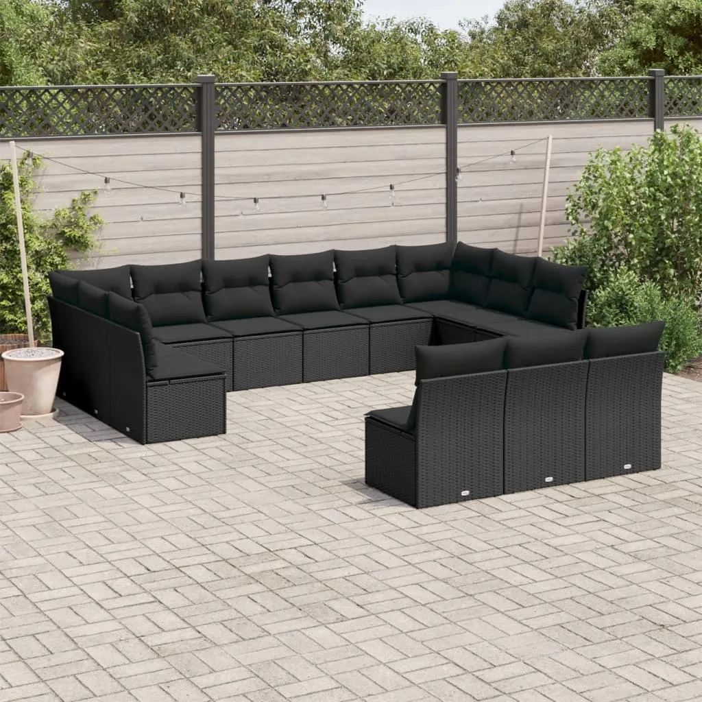 vidaXL Set Divani da Giardino 13pz con Cuscini Nero in Polyrattan