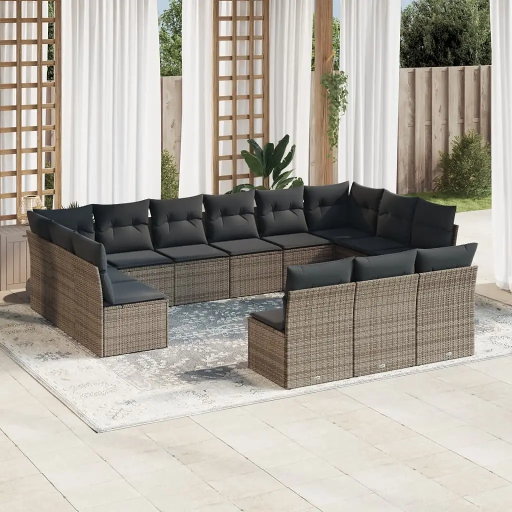 Set Divani da Giardino 13 pz con Cuscini Grigio in Polyrattan