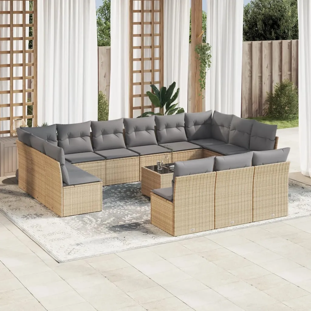 vidaXL Set Divani da Giardino 14pz con Cuscini in Polyrattan Beige