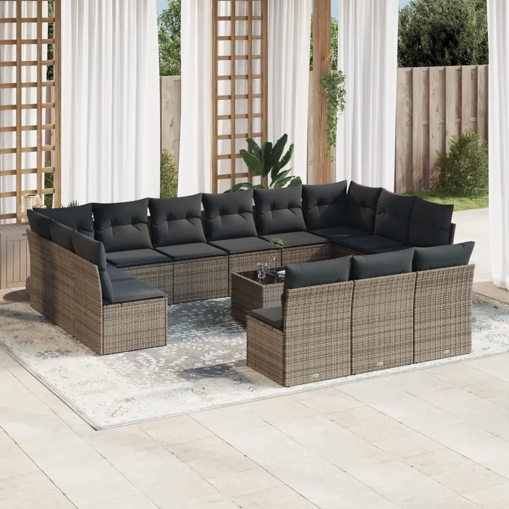 vidaXL Set Divani da Giardino 14pz con Cuscini in Polyrattan Grigio