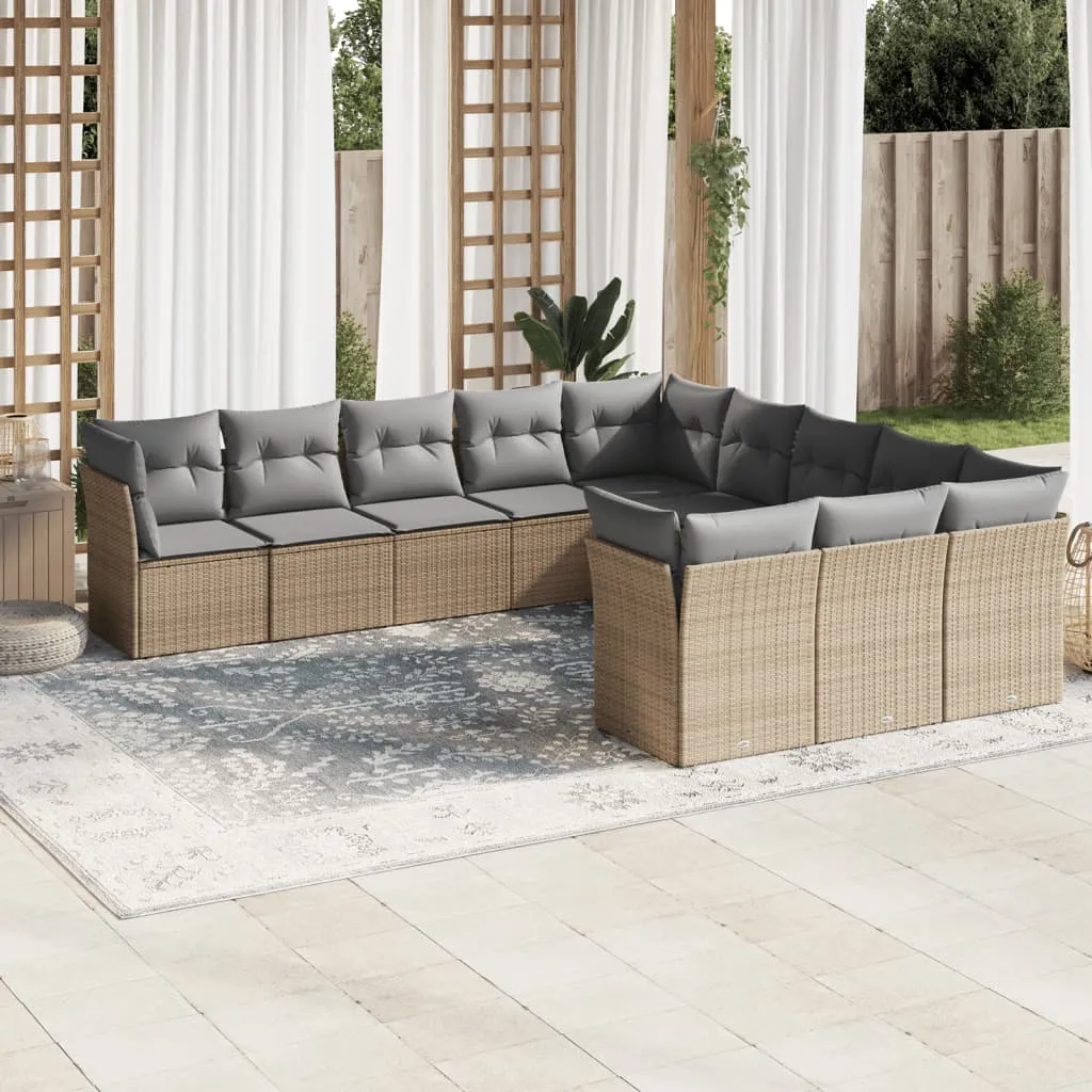 vidaXL Set Divani da Giardino 11 pz con Cuscini Beige in Polyrattan