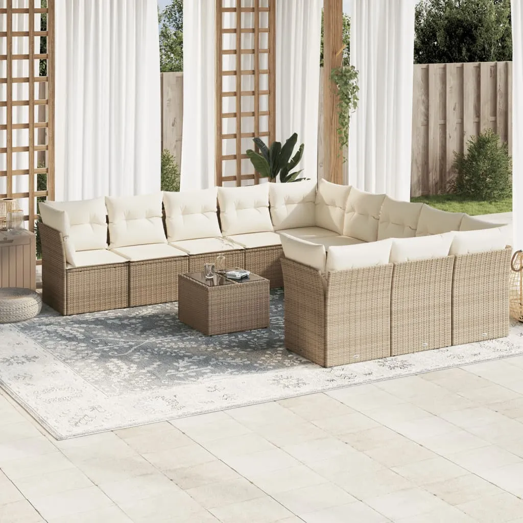 vidaXL Set Divani da Giardino 12 pz con Cuscini Beige in Polyrattan