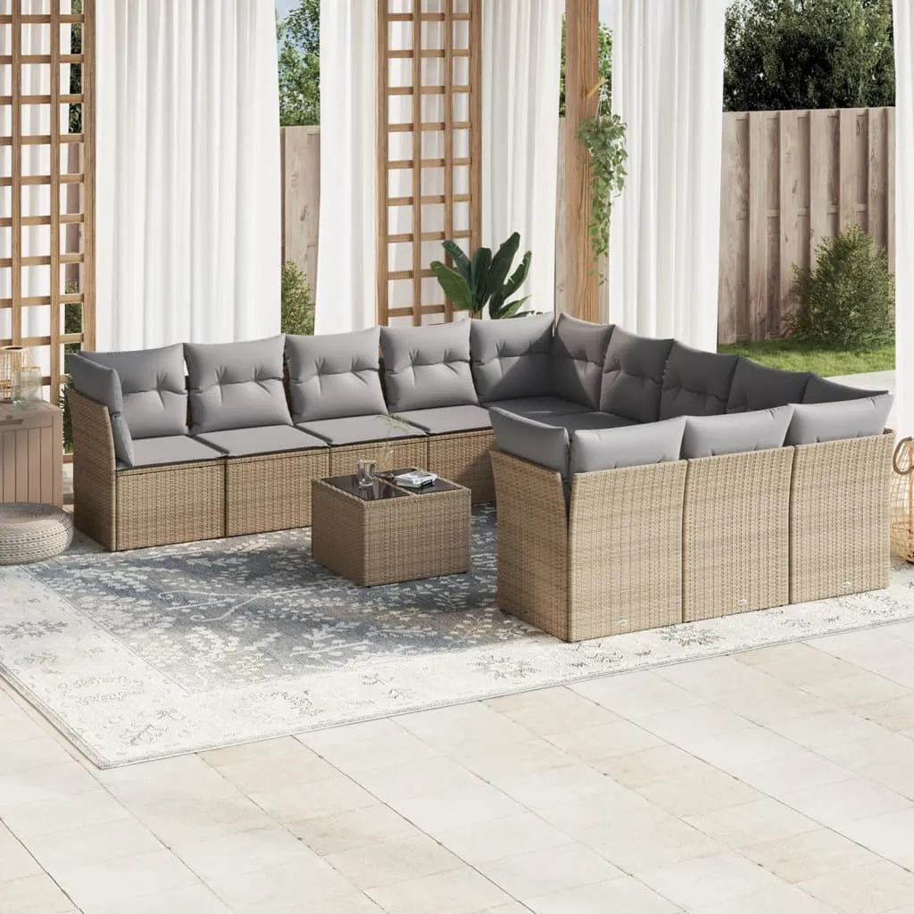 vidaXL Set Divani da Giardino 12 pz con Cuscini Beige in Polyrattan