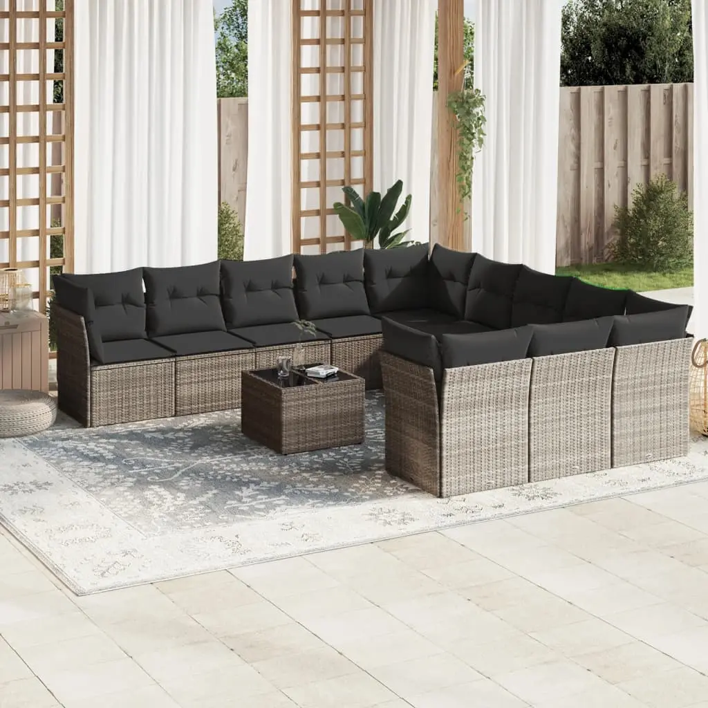 Set Divano Giardino 12 pz con Cuscini Grigio Chiaro Polyrattan