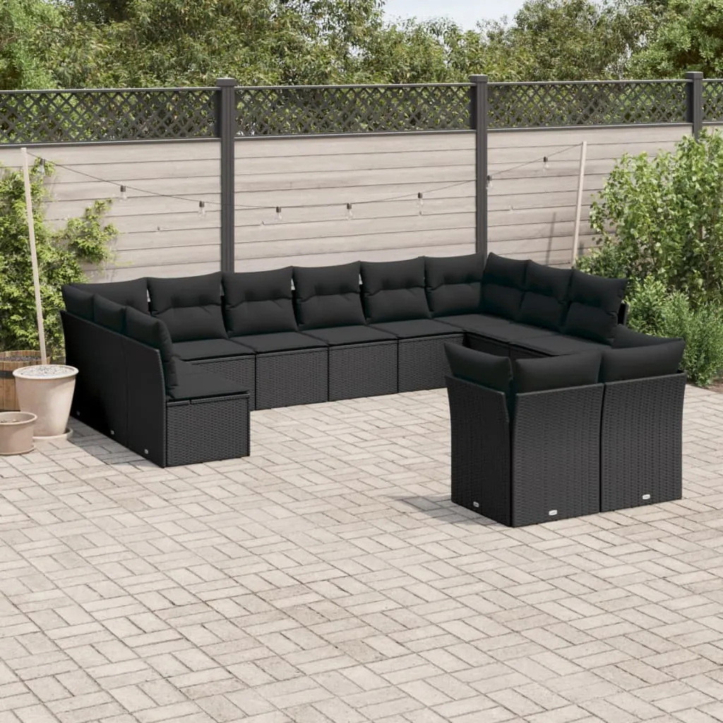 vidaXL Set Divani da Giardino 12 pz con Cuscini Nero in Polyrattan