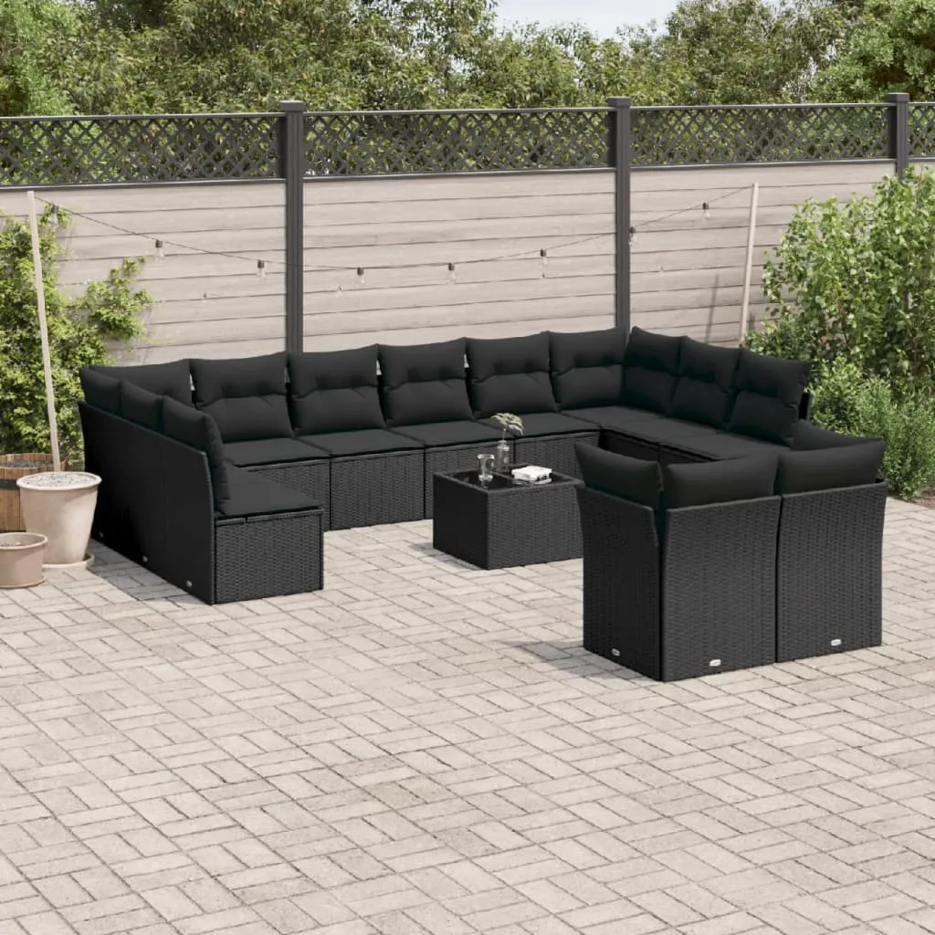 vidaXL Set Divani da Giardino 13pz con Cuscini Nero in Polyrattan