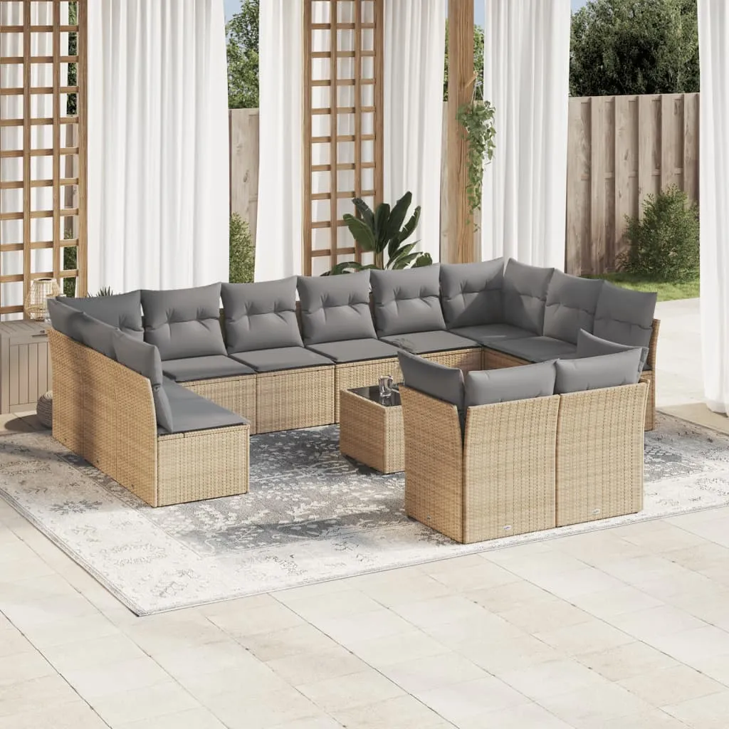 vidaXL Set Divano da Giardino 13 pz con Cuscini Beige in Polyrattan