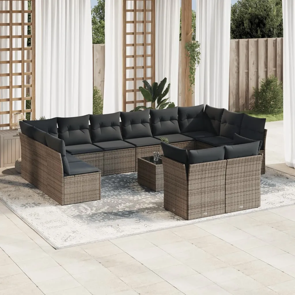 vidaXL Set Divani da Giardino 13 pz con Cuscini Grigio in Polyrattan