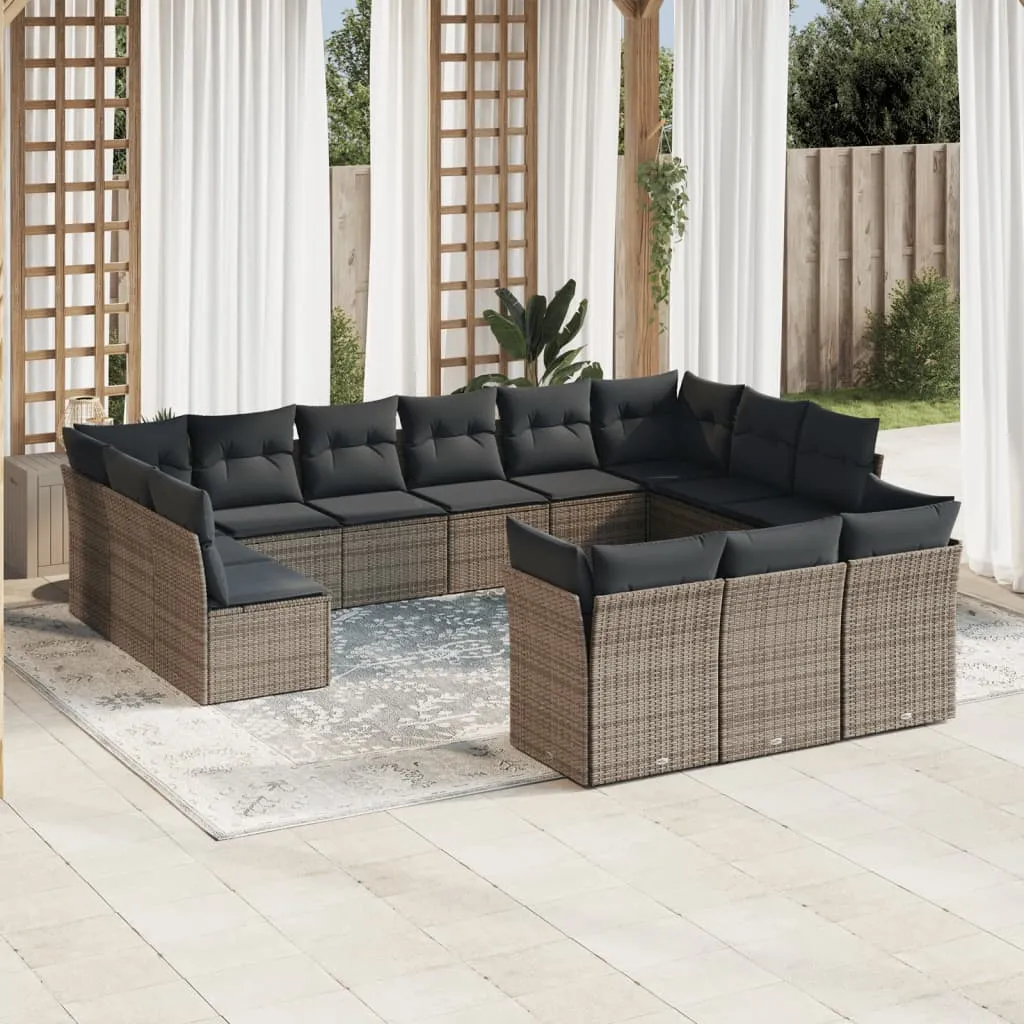 vidaXL Set Divani da Giardino 13 pz con Cuscini Grigio in Polyrattan