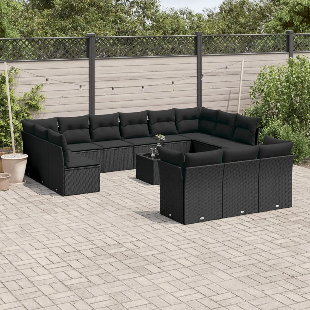 vidaXL Set Divani da Giardino 14pz con Cuscini in Polyrattan Nero