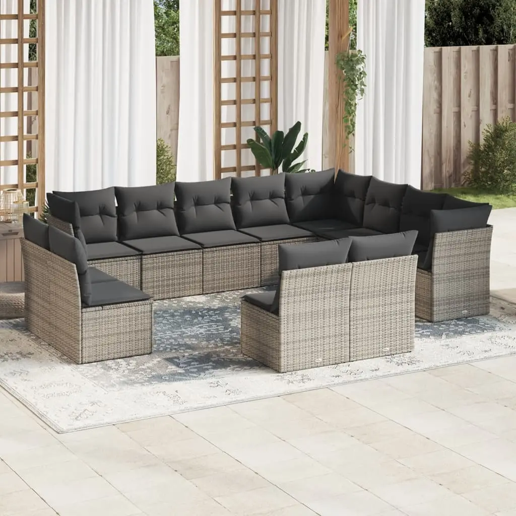 Set Divani da Giardino 12 pz con Cuscini Grigio in Polyrattan