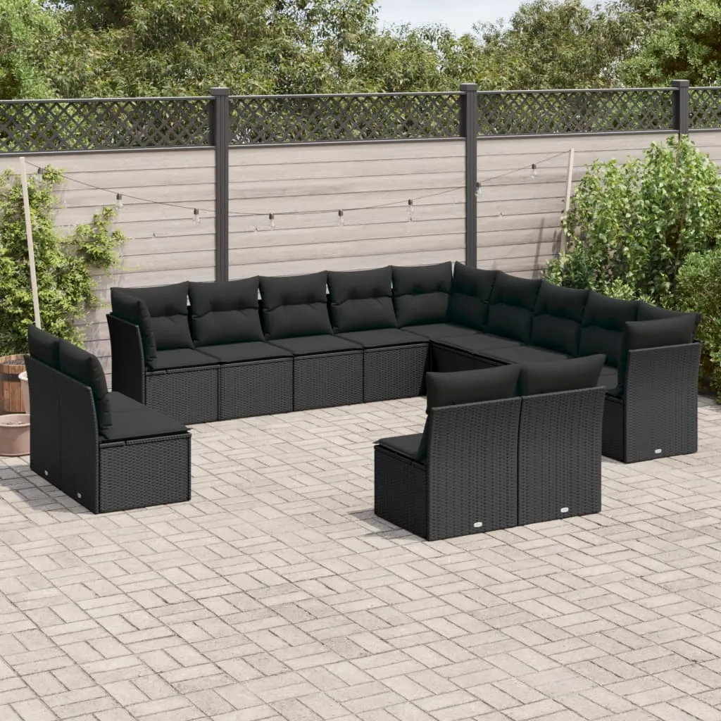 vidaXL Set Divani da Giardino 13pz con Cuscini Nero in Polyrattan