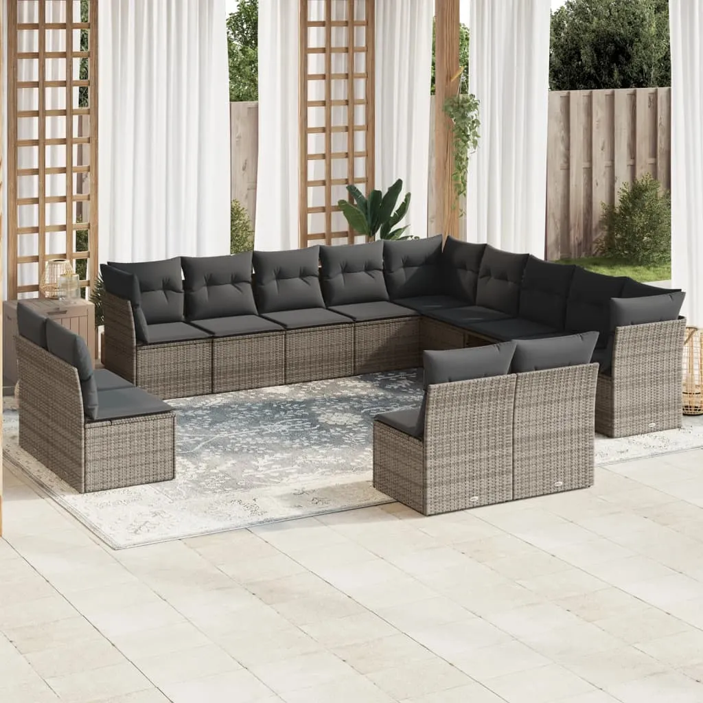 vidaXL Set Divani da Giardino 13 pz con Cuscini Grigio in Polyrattan