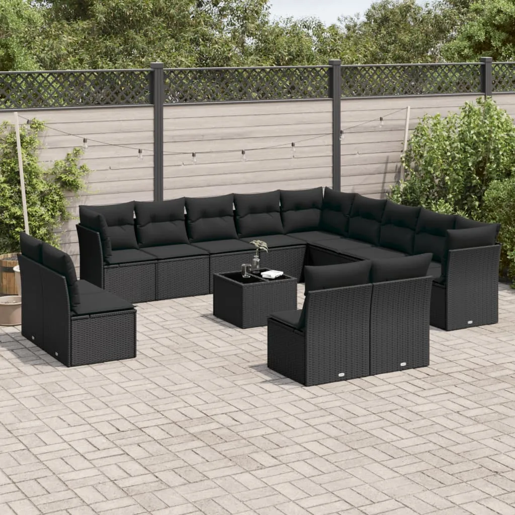 vidaXL Set Divani da Giardino 14pz con Cuscini in Polyrattan Nero