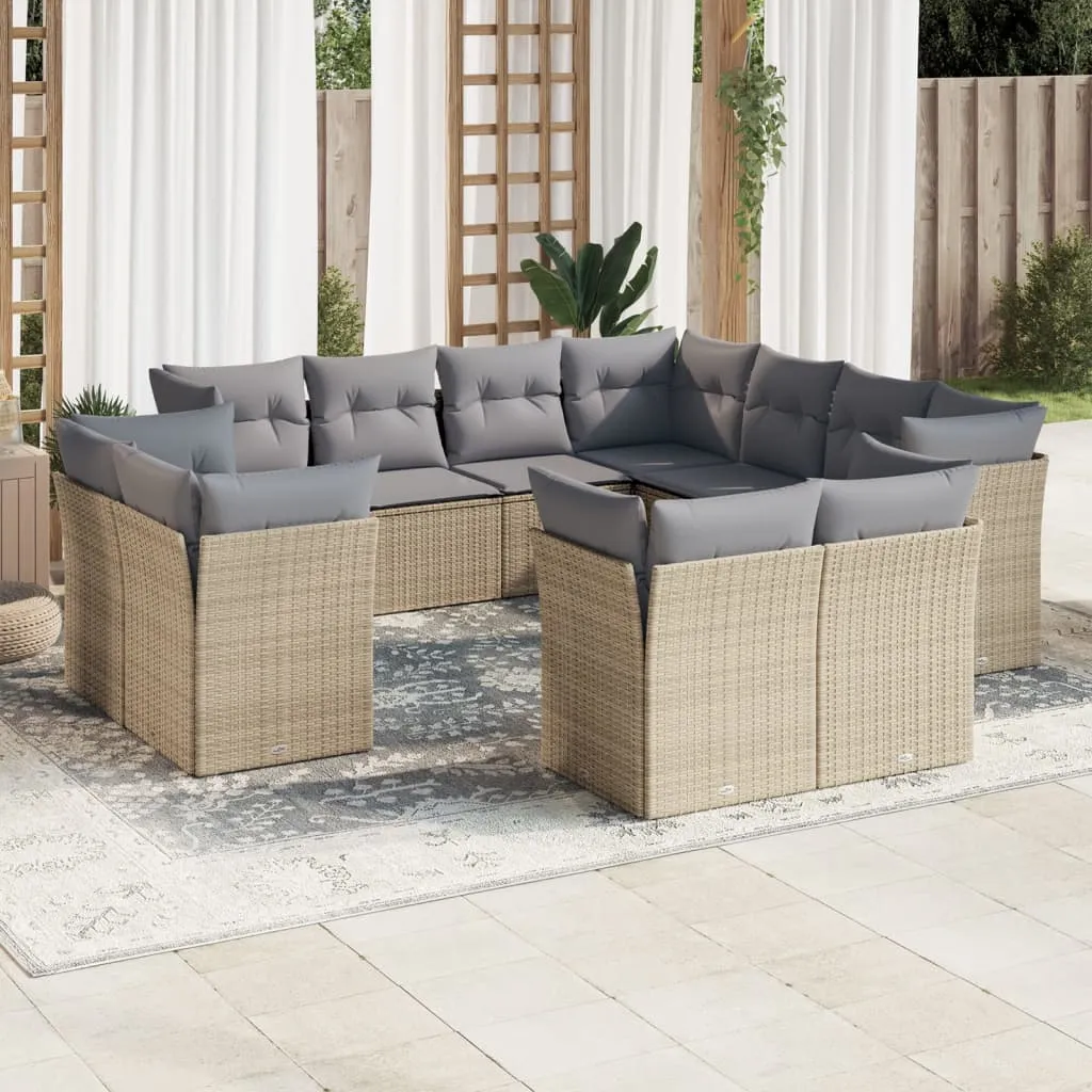 vidaXL Set Divani da Giardino 11 pz con Cuscini Beige in Polyrattan