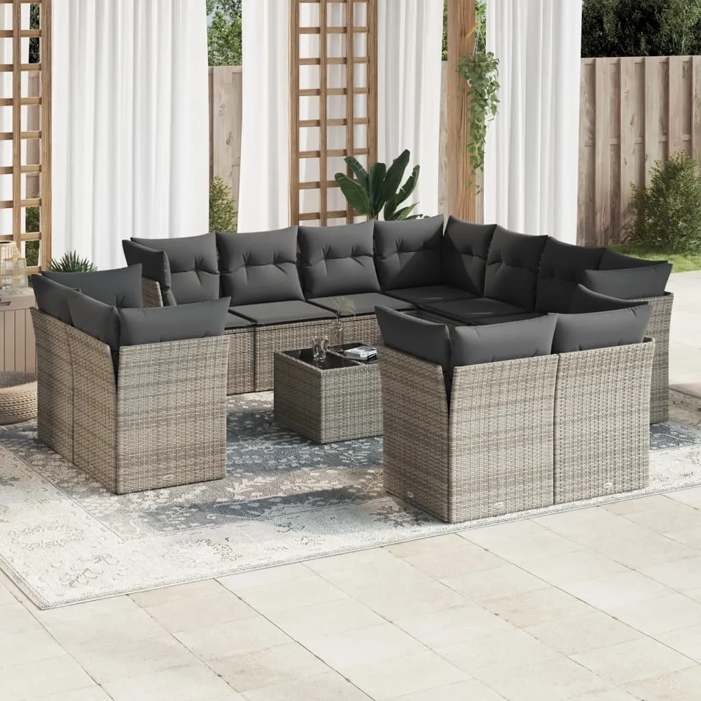 vidaXL Set Divani da Giardino 12 pz con Cuscini Grigio in Polyrattan