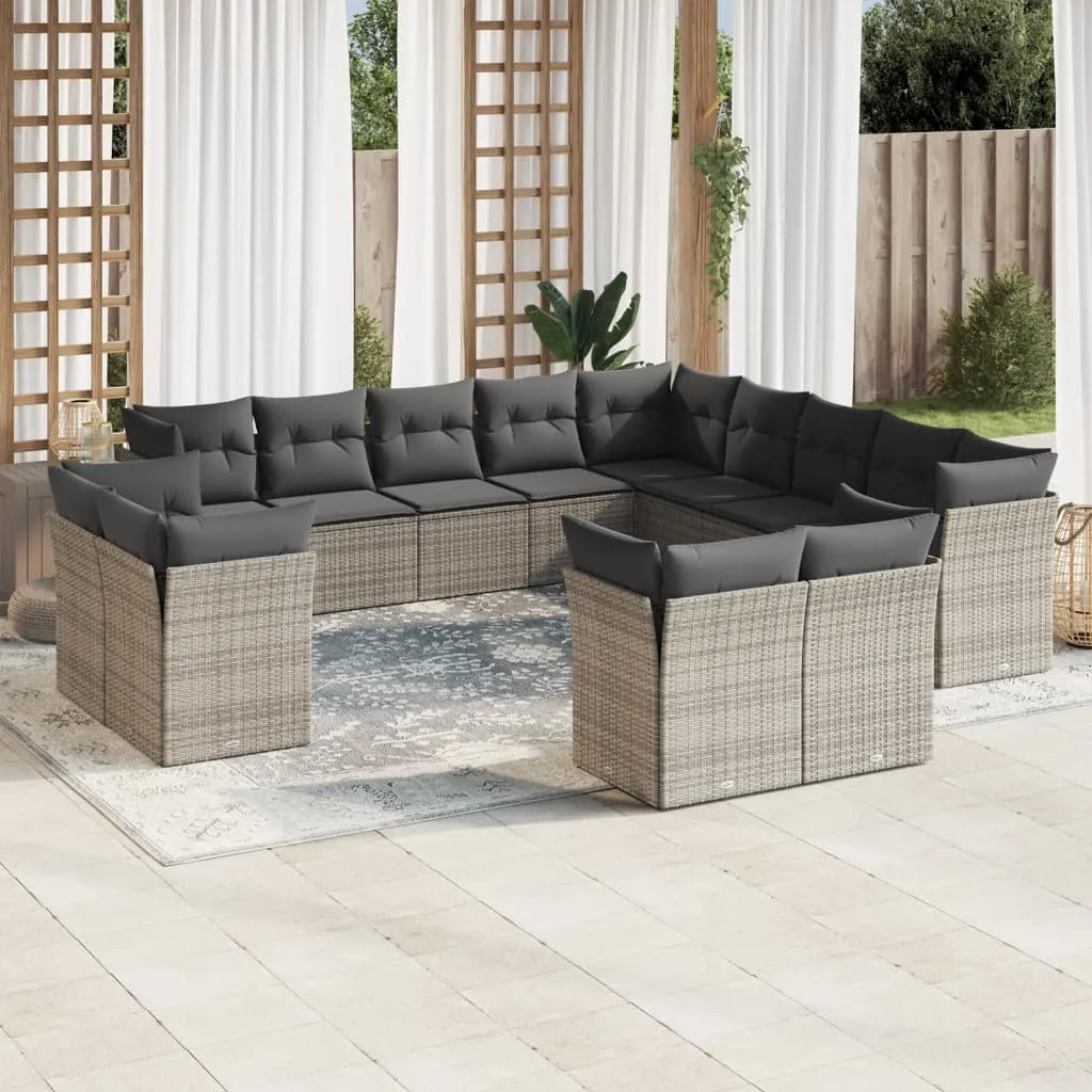 vidaXL Set Divani da Giardino 13 pz con Cuscini Grigio in Polyrattan