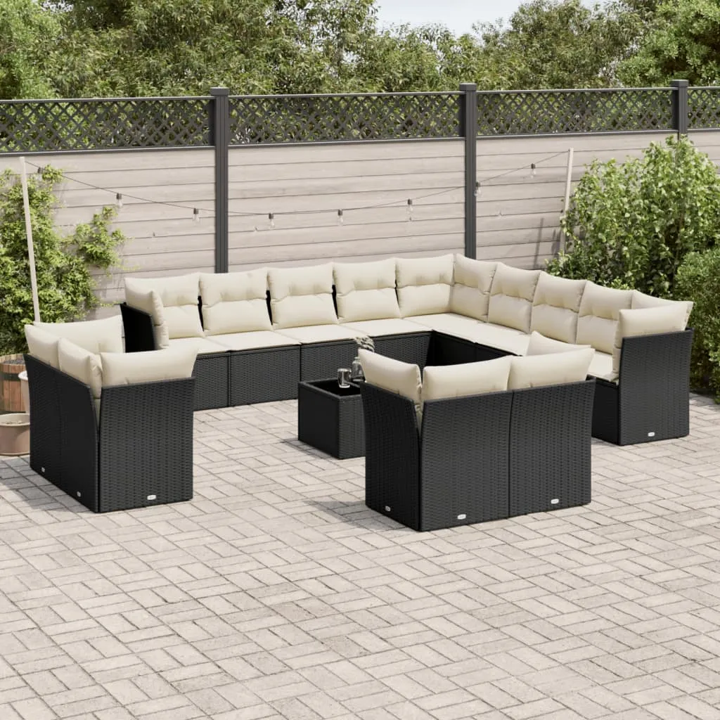 vidaXL Set Divani da Giardino 14pz con Cuscini in Polyrattan Nero