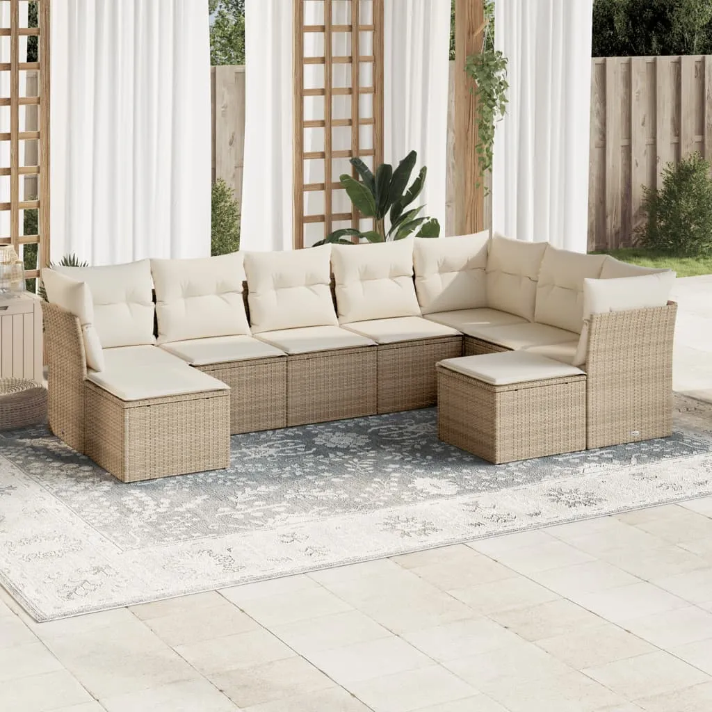 vidaXL Set Divano da Giardino 9 pz con Cuscini Beige in Polyrattan