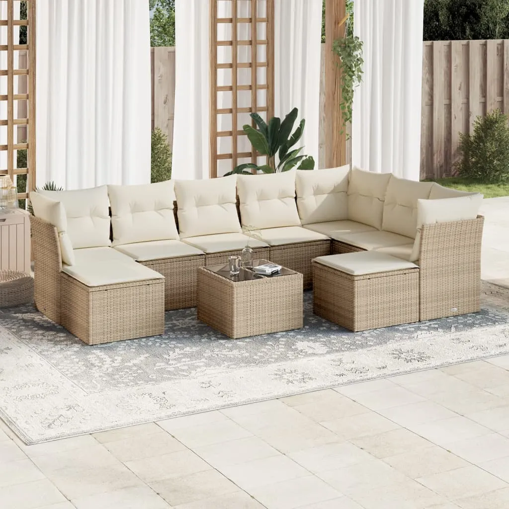 vidaXL Set Divano da Giardino 10 pz con Cuscini Beige in Polyrattan