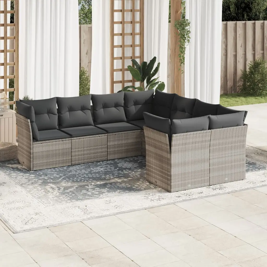 Set Divano da Giardino 8pz con Cuscini Grigio Chiaro Polyrattan