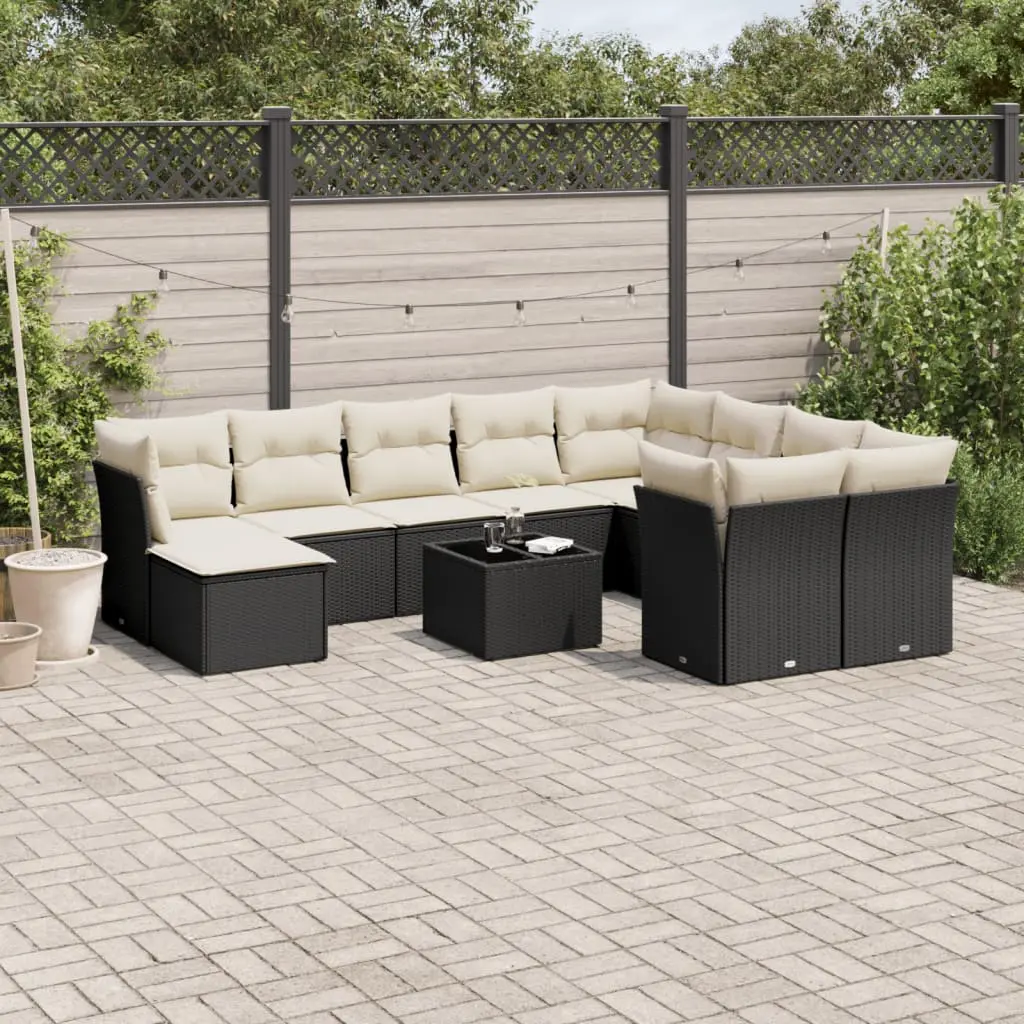 Set Divani da Giardino 11 pz con Cuscini in Polyrattan Nero