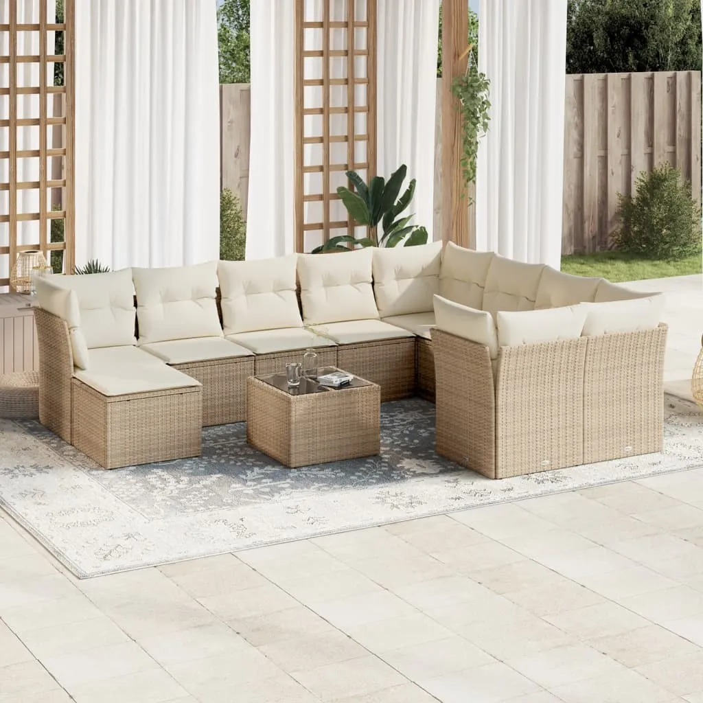 vidaXL Set Divani da Giardino 11 pz con Cuscini Beige in Polyrattan