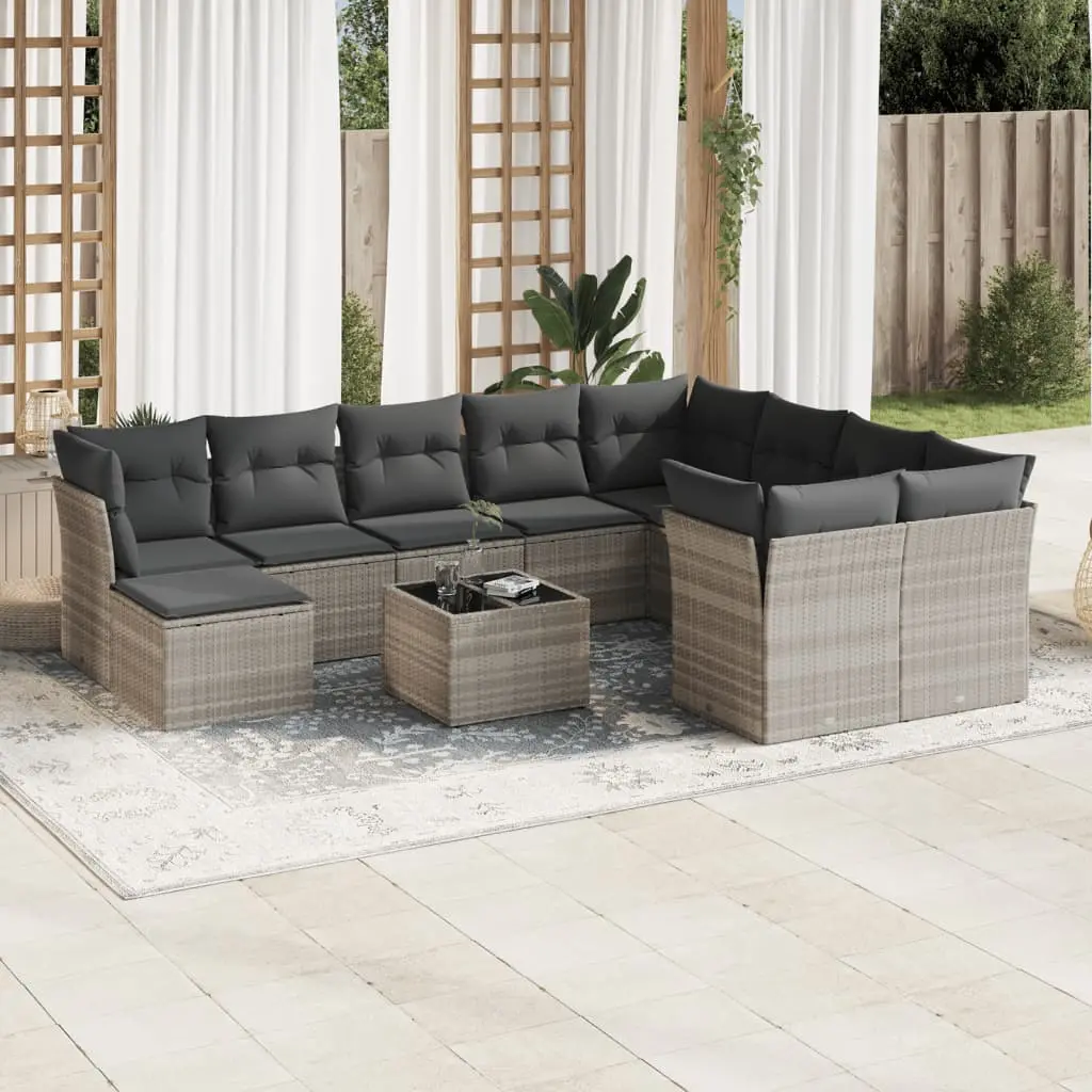 Set Divani da Giardino 11 pz con Cuscini in Polyrattan Grigio