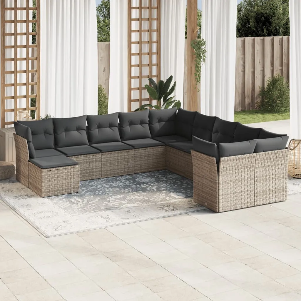 vidaXL Set Divani da Giardino 11 pz con Cuscini in Polyrattan Grigio