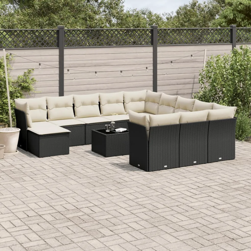 vidaXL Set Divani da Giardino 13pz con Cuscini Nero in Polyrattan