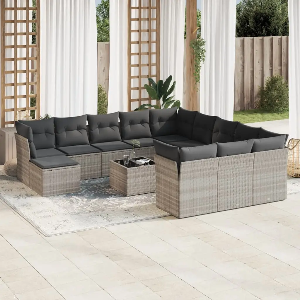 Set Divani Giardino 13 pz con Cuscini Grigio Chiaro Polyrattan