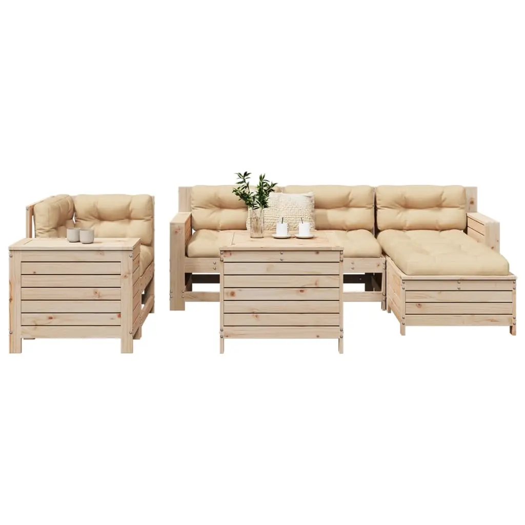 Set Divani da Giardino 7 pz in Legno Massello di Pino