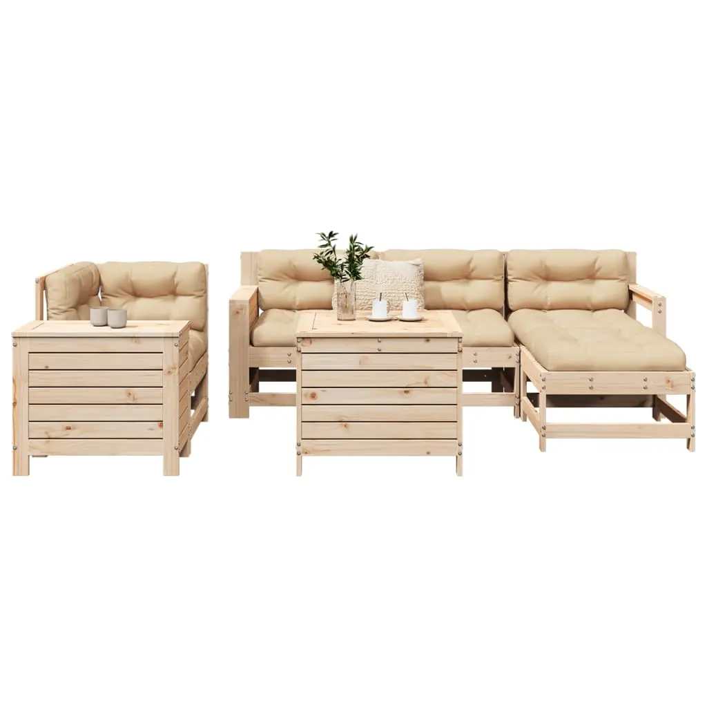 Set Divani da Giardino 7 pz in Legno Massello di Pino