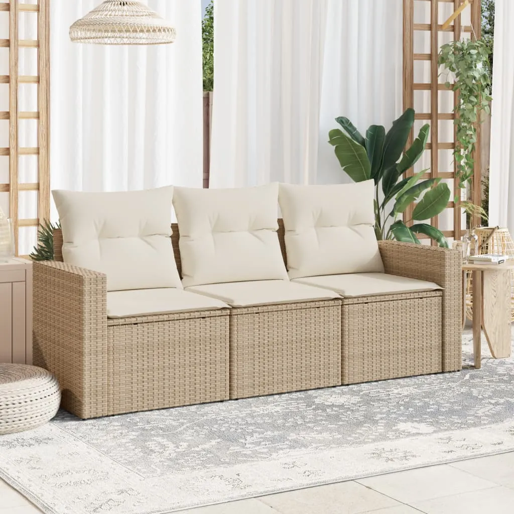 vidaXL Set Divano da Giardino 3 pz con Cuscini Beige in Polyrattan