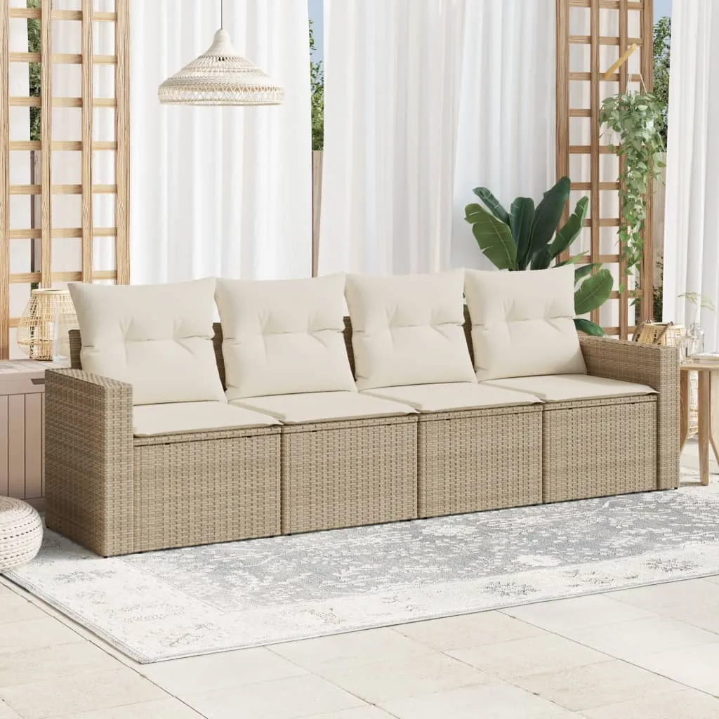 vidaXL Set Divano da Giardino 4 pz con Cuscini Beige in Polyrattan