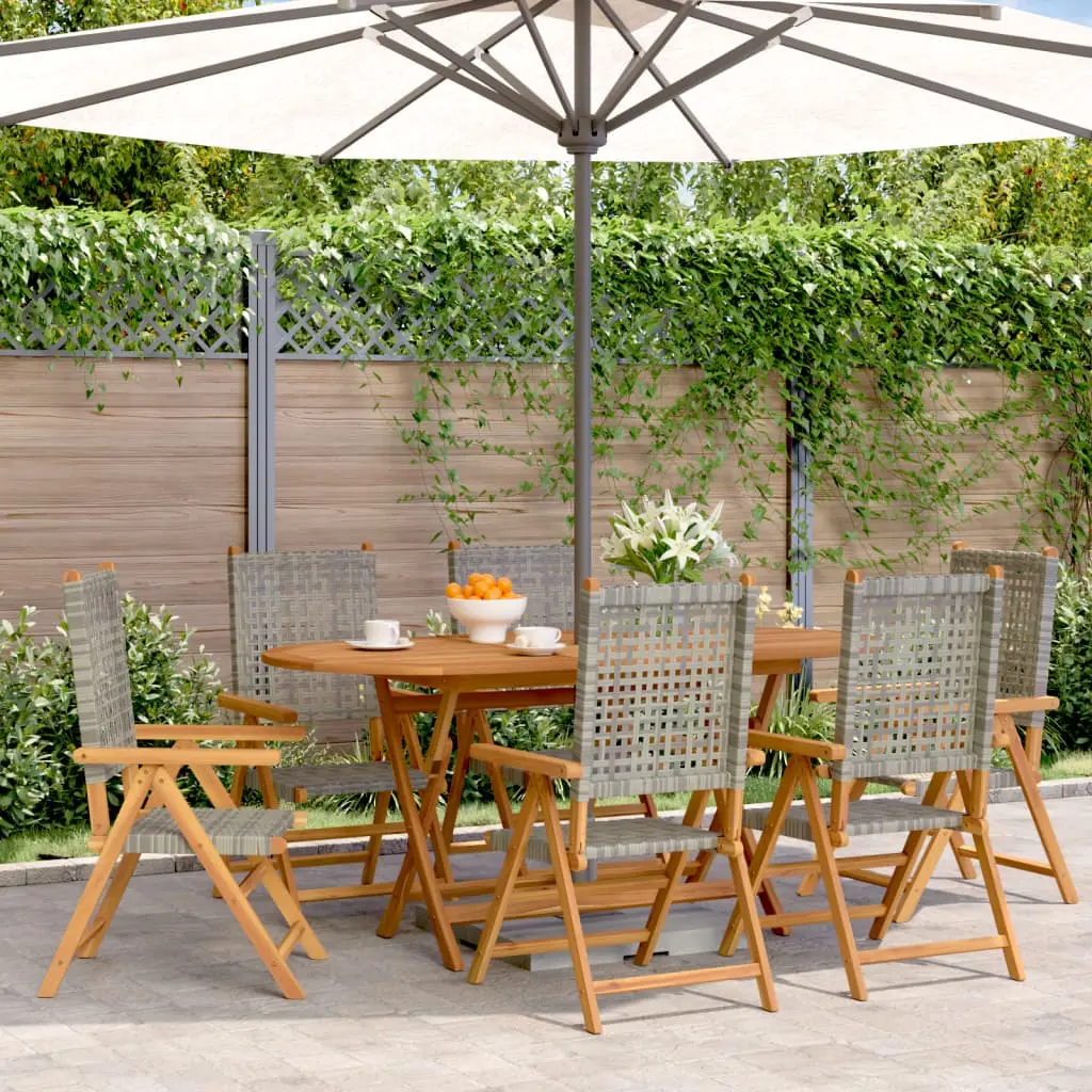 Sedie Giardino Reclinabili 6pz Grigie Polyrattan Legno Massello