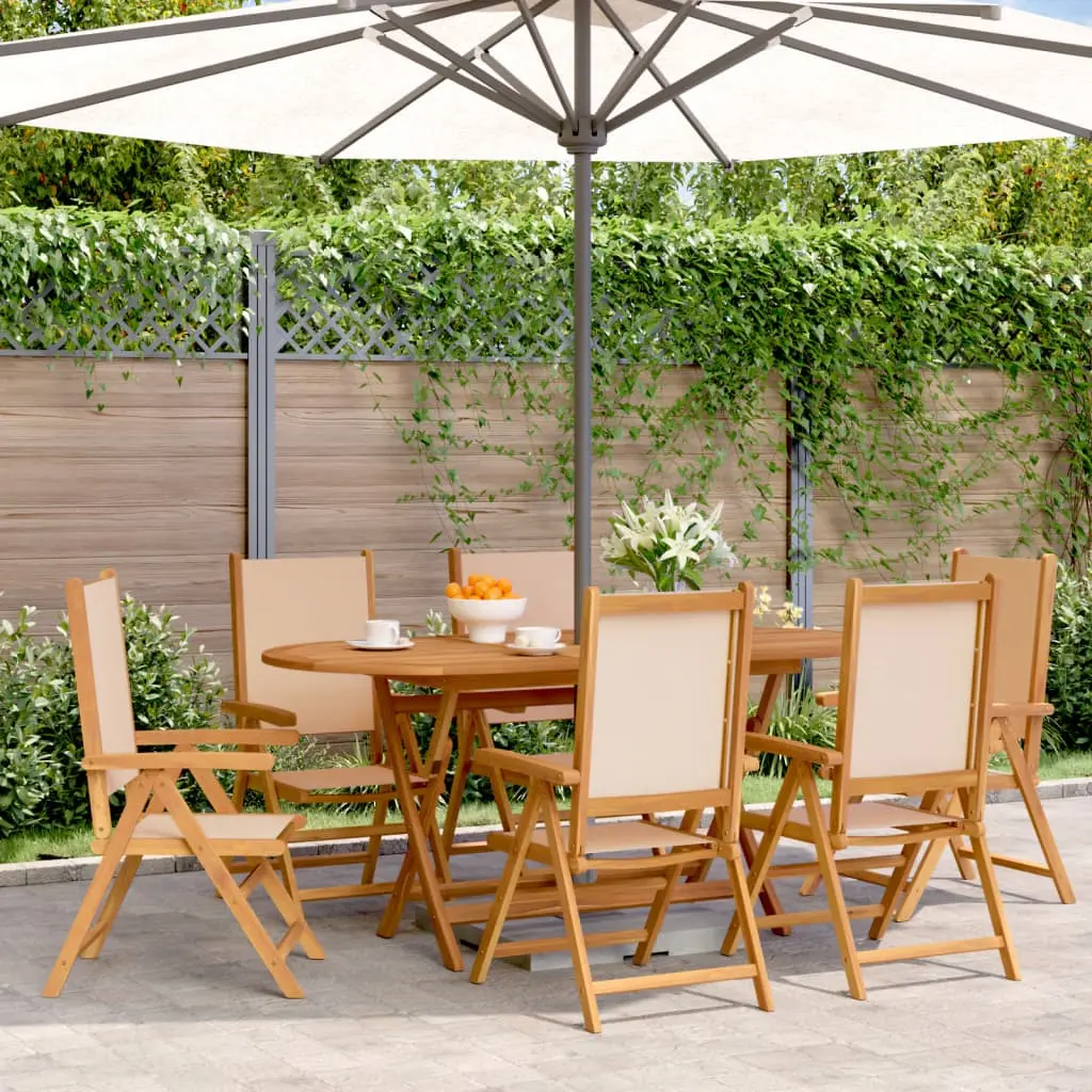 Sedie Giardino Reclinabili 6 pz Beige Tessuto e Legno Massello