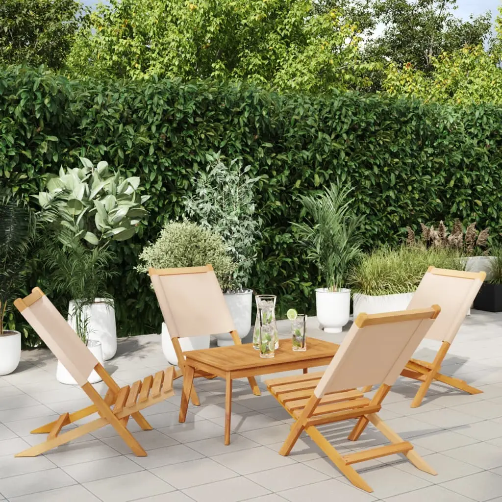 Sedie da Giardino Pieghevoli 4pz Beige Tessuto e Legno Massello