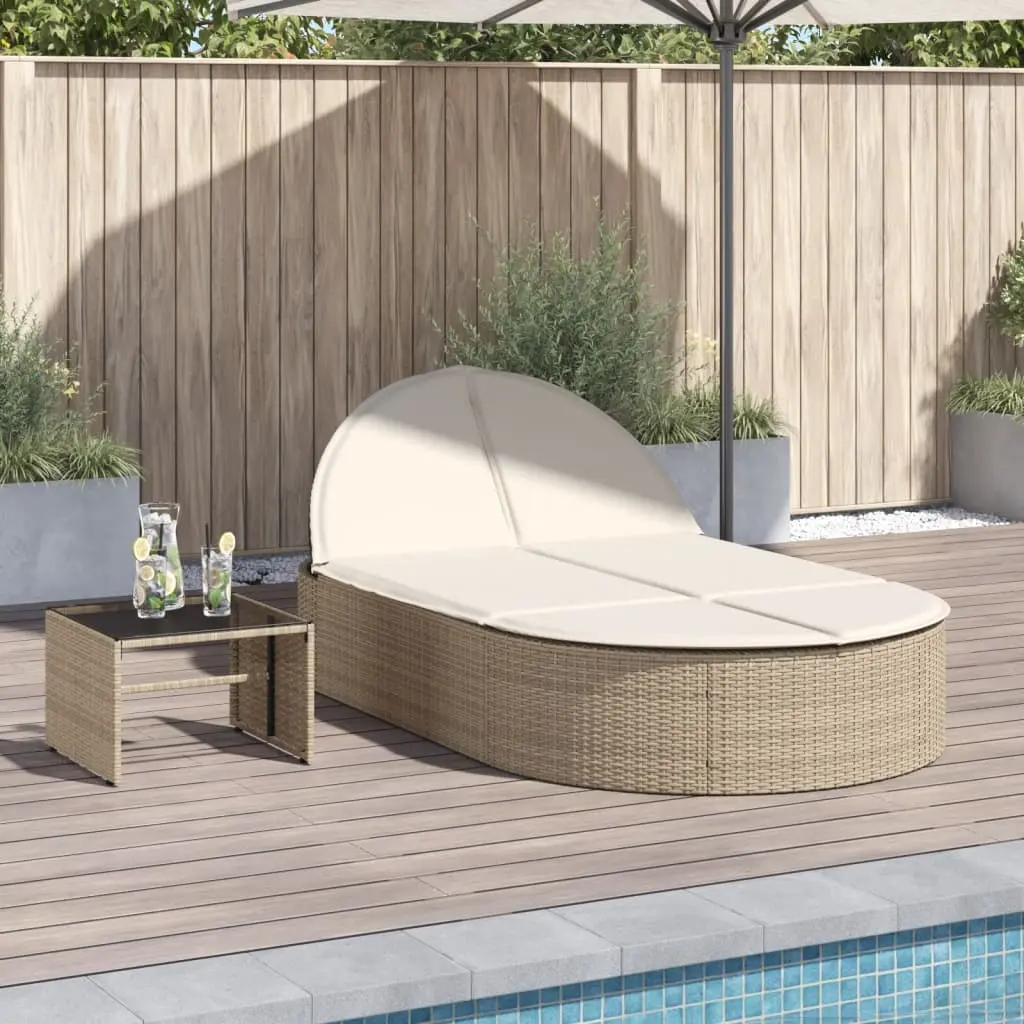 Lettino Prendisole con Cuscini Beige in Polyrattan