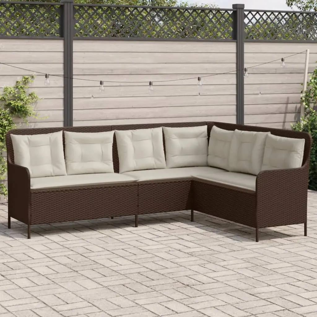 Divano da Giardino con Cuscini a L Marrone in Polyrattan