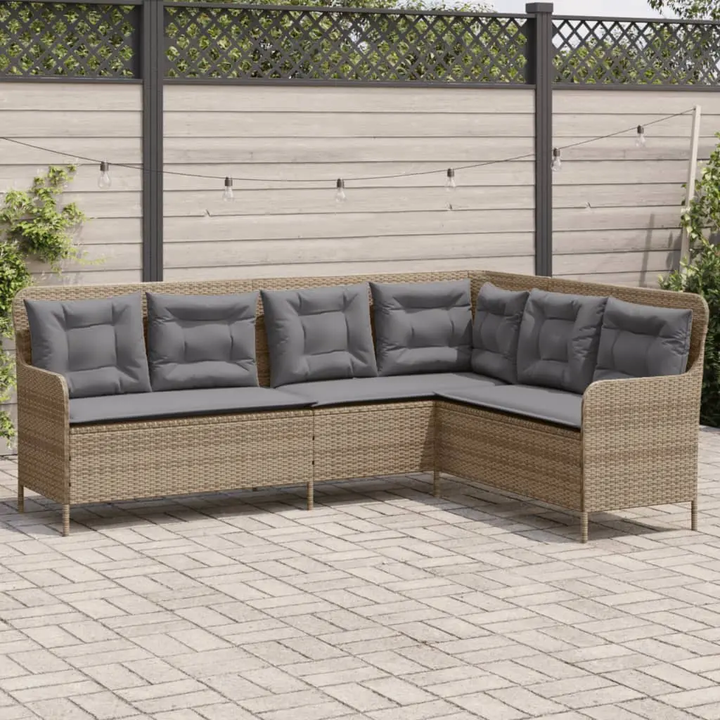 Divano da Giardino con Cuscini a L Beige in Polyrattan