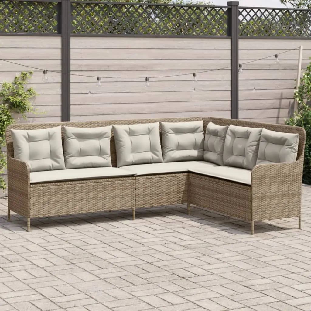 Divano da Giardino con Cuscini a L Beige in Polyrattan