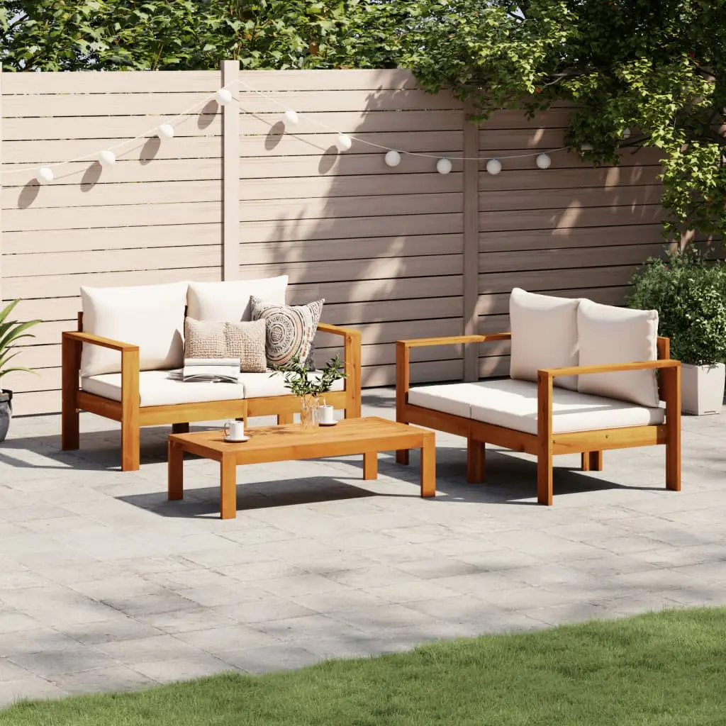 Set Divano da Giardino 3pz con Cuscini Legno Massello di Acacia