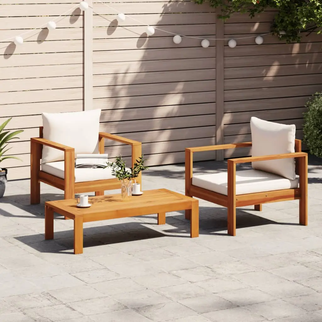 Set Divano da Giardino 3pz con Cuscini Legno Massello di Acacia