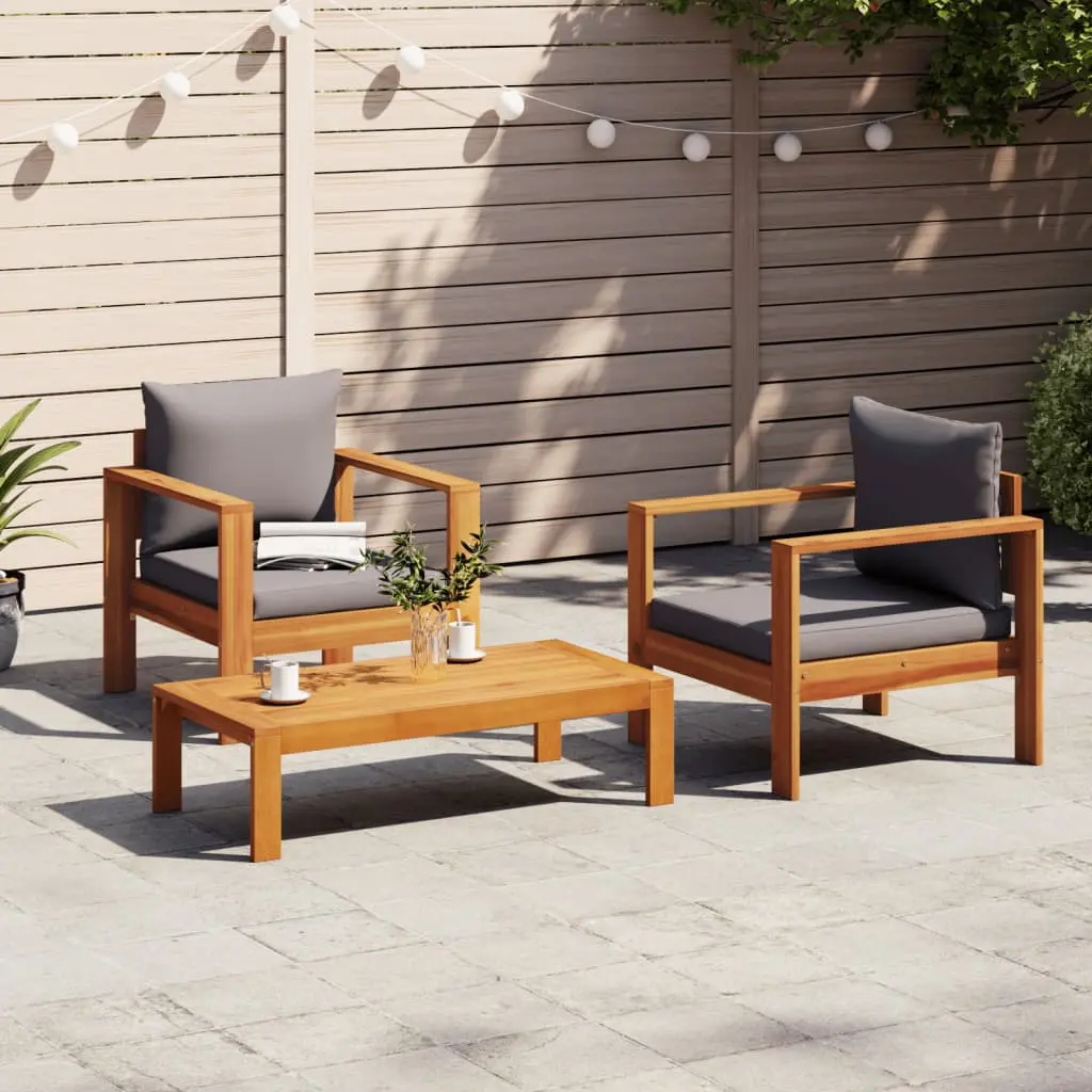 Set Divano da Giardino 3pz con Cuscini Legno Massello di Acacia