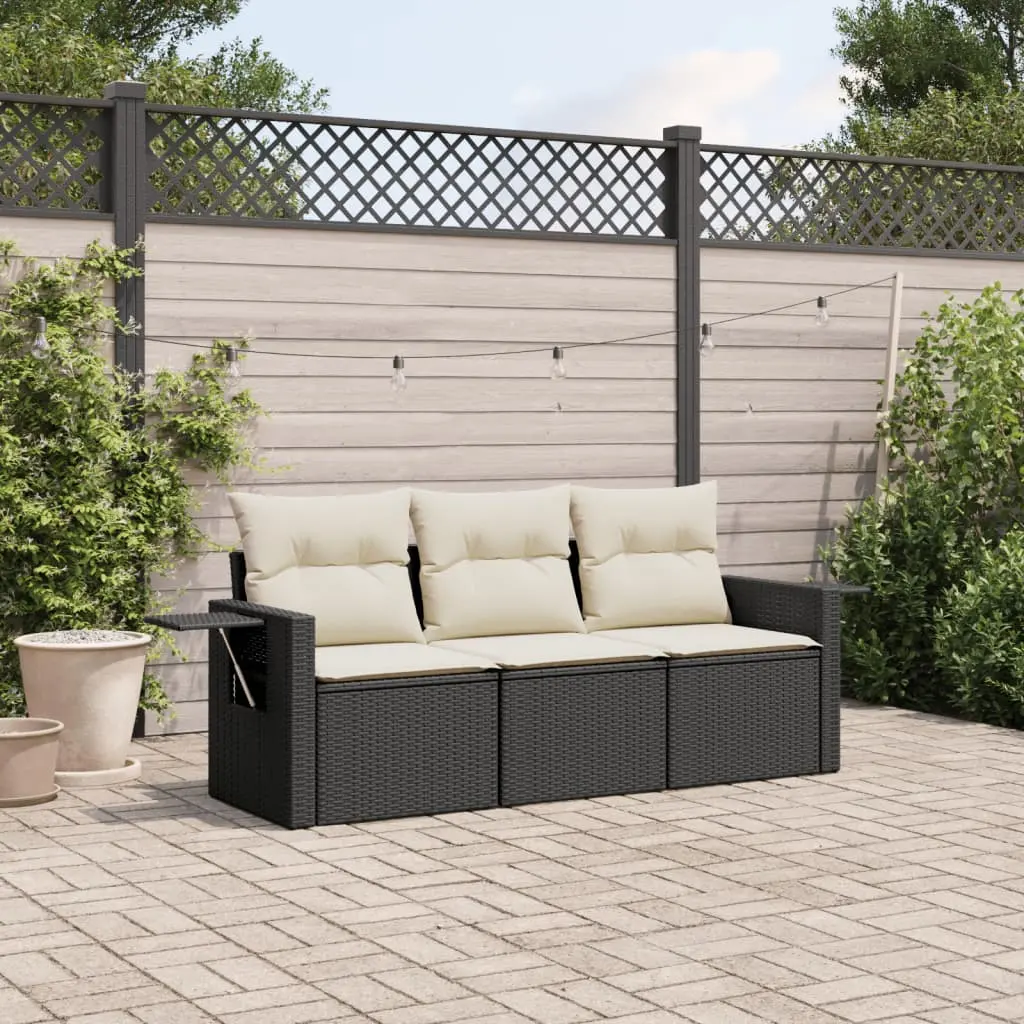 Set Divani da Giardino 3 pz con Cuscini in Polyrattan Nero