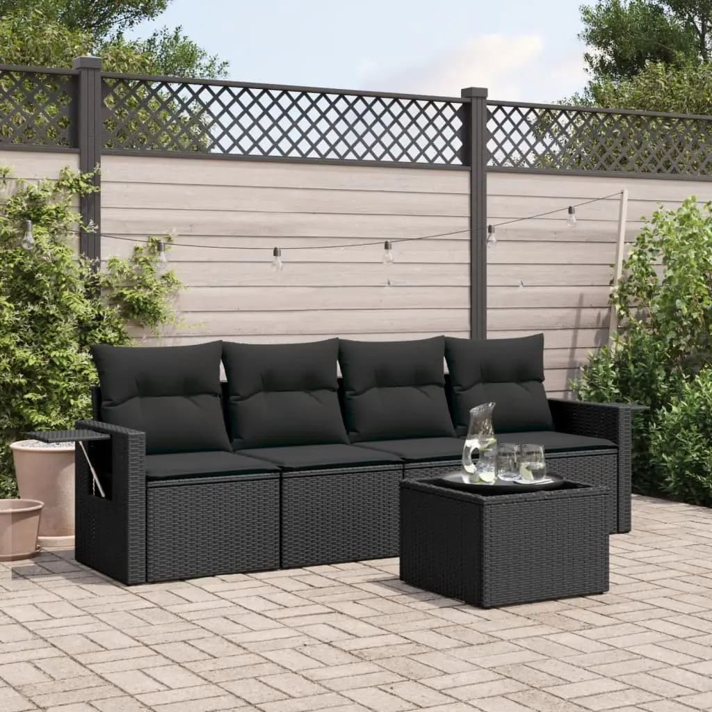 Set Divani da Giardino 5 pz con Cuscini in Polyrattan Nero