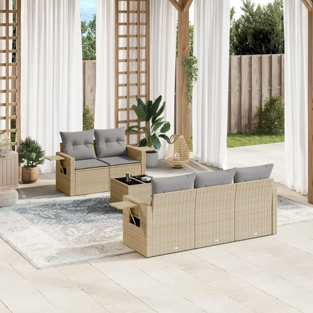 Set Divano da Giardino 6 pz con Cuscini Beige in Polyrattan