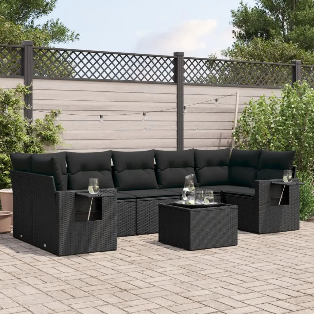 Set Divani da Giardino con Cuscini 8 pz Nero in Polyrattan