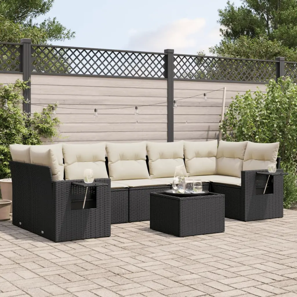 Set Divani da Giardino con Cuscini 8 pz Nero in Polyrattan